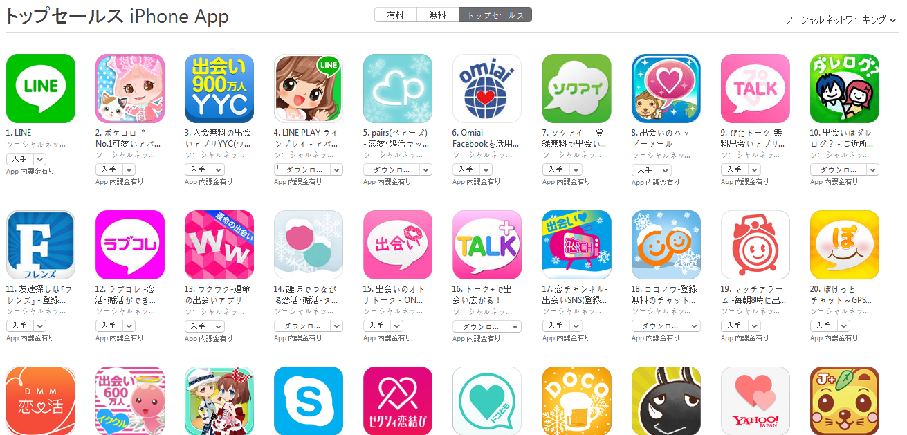 App Store週次ランキング(2/16)　Pairs、Omiaiに変動なく膠着状態続く