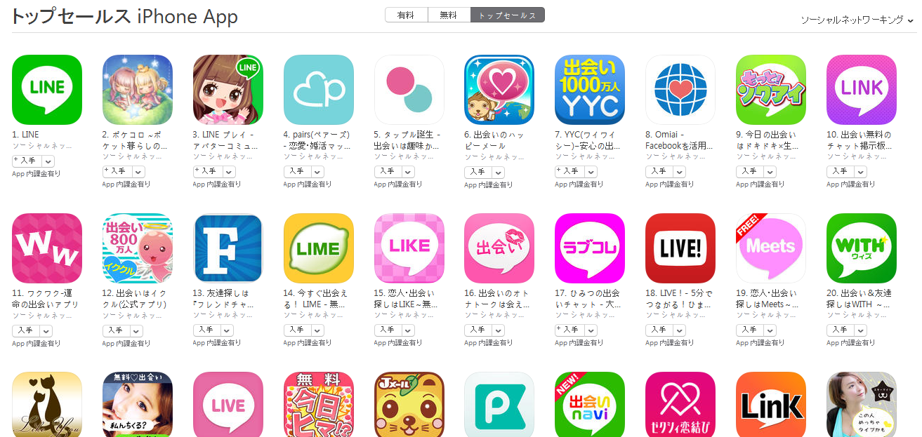 App Store（ソーシャルネットワーキング トップセールスランキング）(5/2)　LINE PLAYが再び3位に上昇