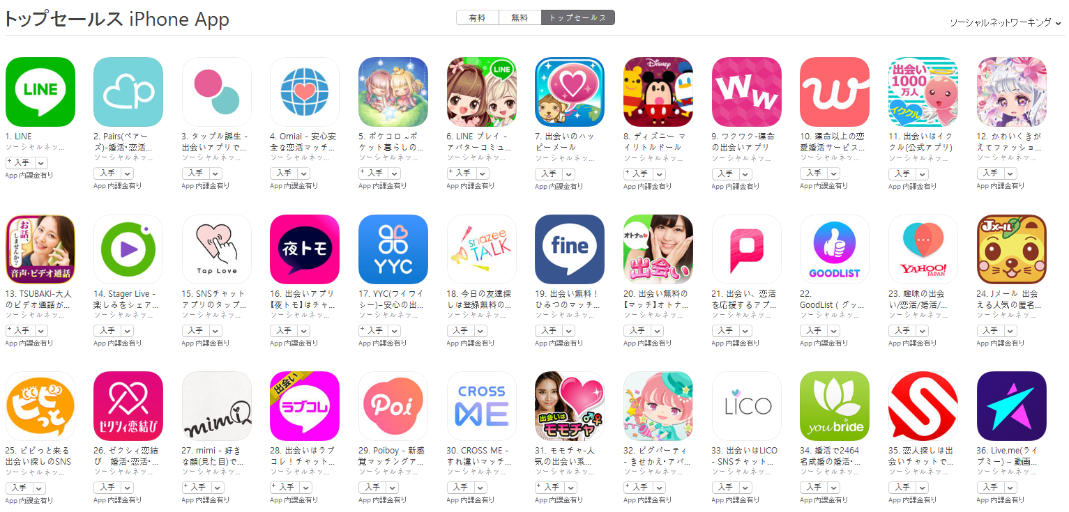 App Store（ソーシャルネットワーキング トップセールスランキング）(6/26)　ディズニー マイリトルドールが急上昇