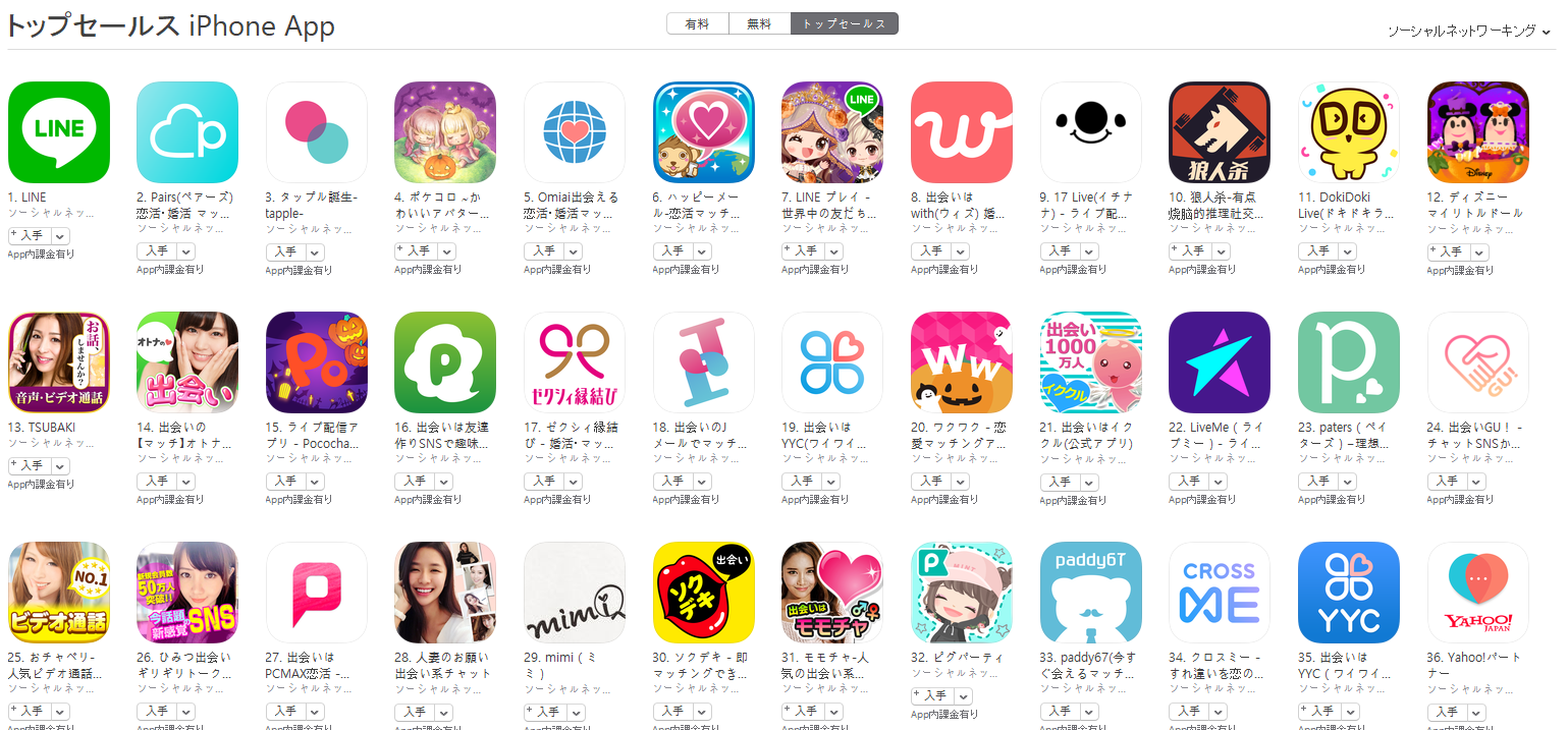 App Store（ソーシャルネットワーキング トップセールスランキング）(10/22)　ポケコロが4位に上昇