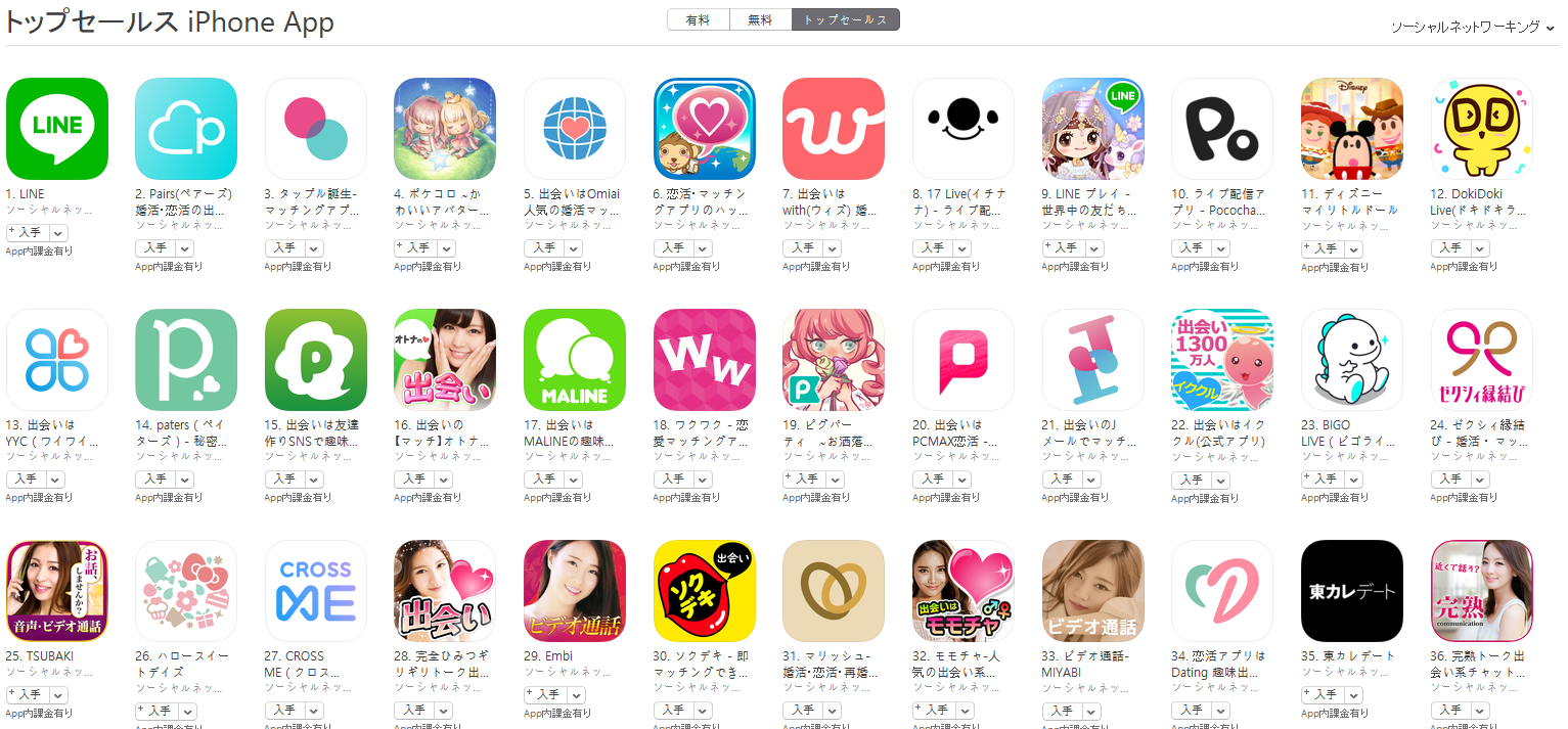 App Store（ソーシャルネットワーキング トップセールスランキング）(4/29)　ポケコロが4位に上昇