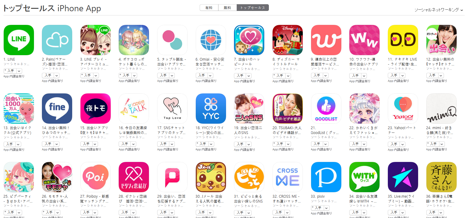 App Store（ソーシャルネットワーキング トップセールスランキング）(7/3)　LINE PLAYが3位に上昇